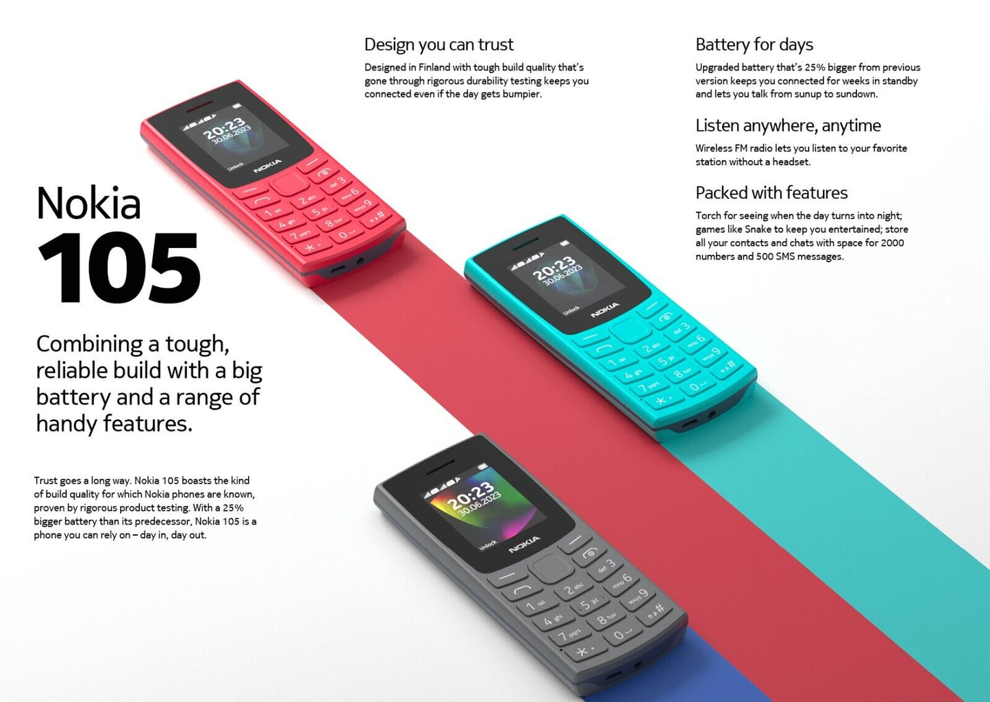 NOKIA Dual Sim Feature Phone 105 Cyan Unlocked ( RETURNED )