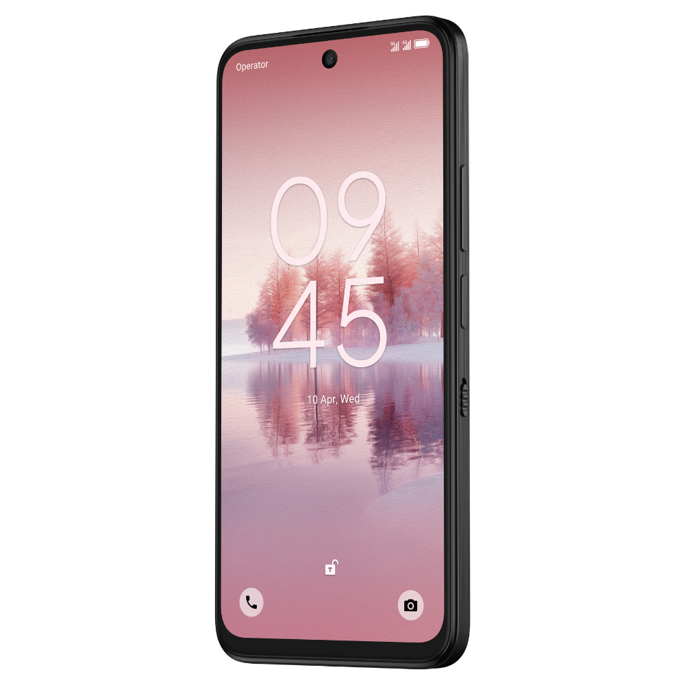 Smartphone with a scenic display on a white background