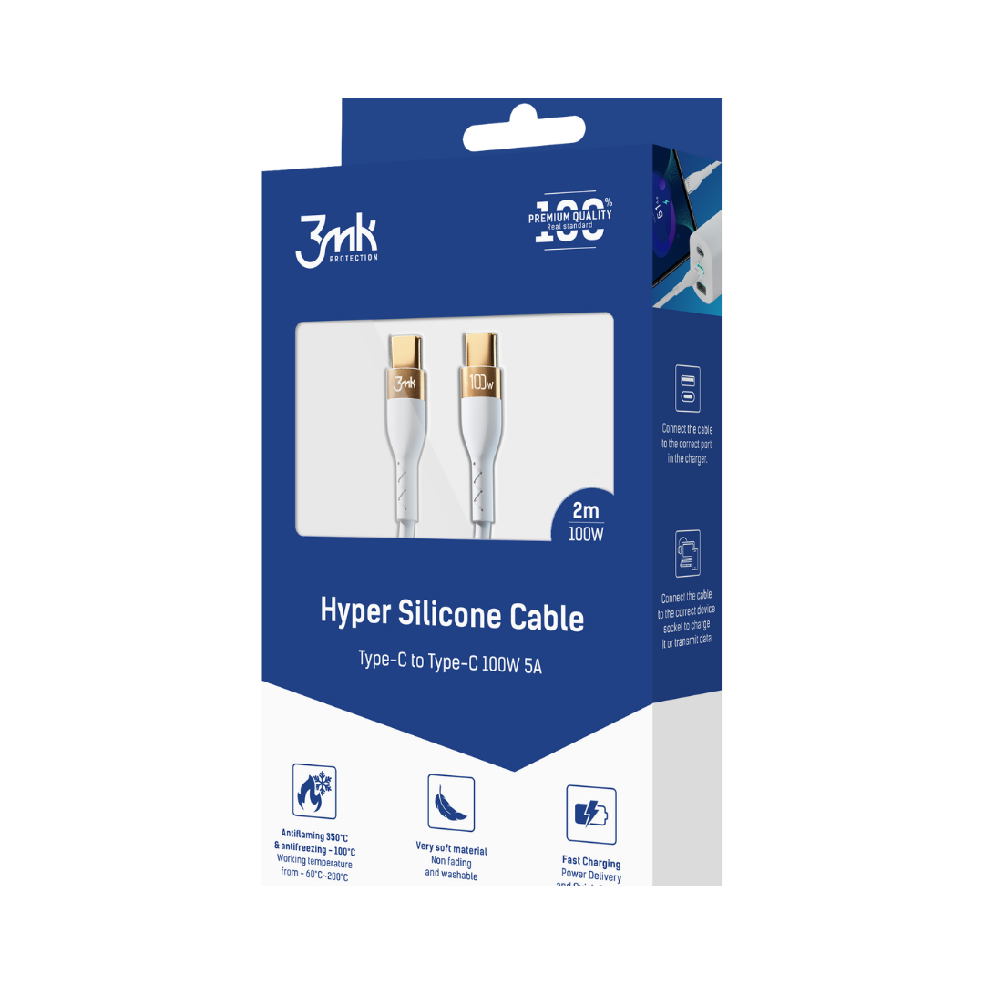 3mk - Hyper Cable - 2M Type-C to Type-C Data Cable (100W) (White)