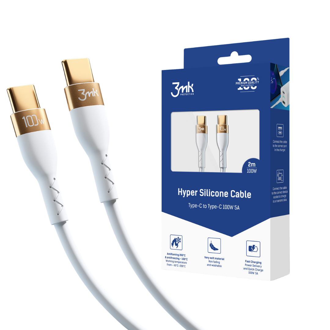 3mk - Hyper Cable - 2M Type-C to Type-C Data Cable (100W) (White)