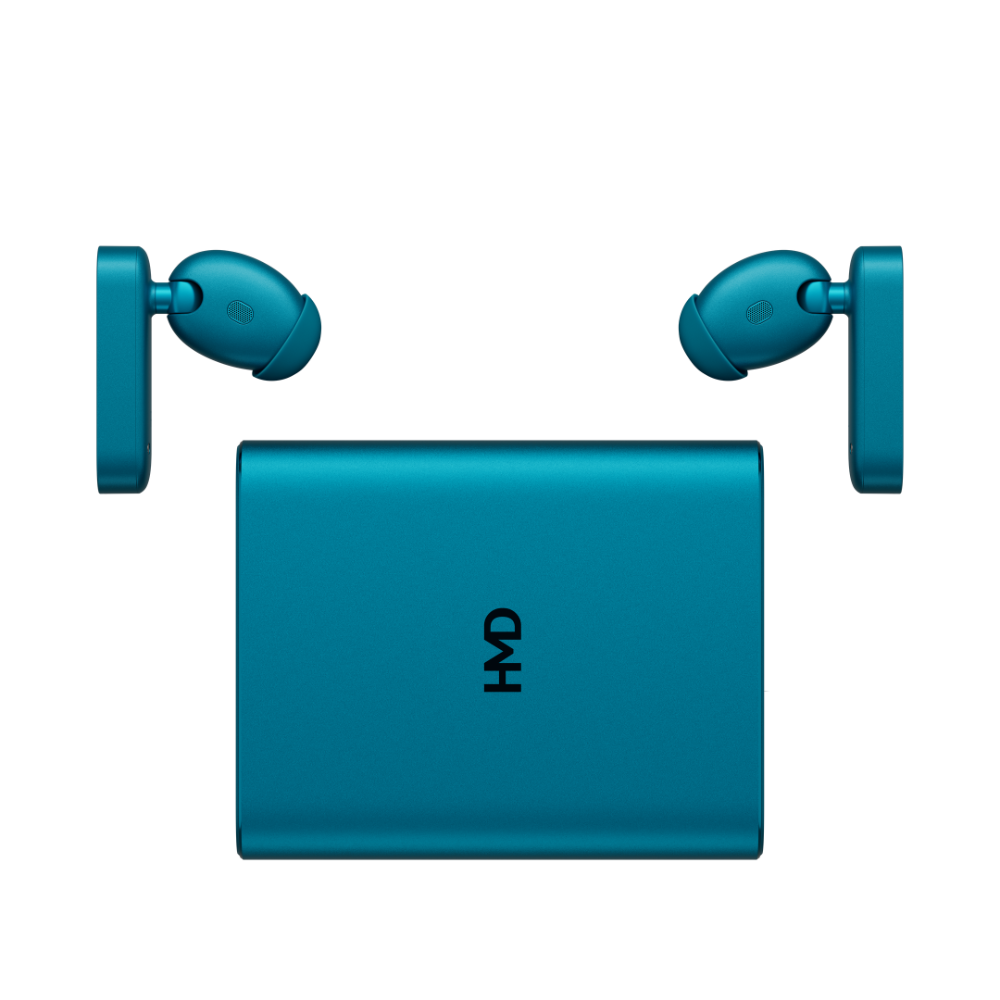Image of HMD Amped Buds Cyan – premium wireless earbuds featuring advanced noise cancellation, a secure ergonomic design, and rich, immersive sound quality for a reliable audio experience.