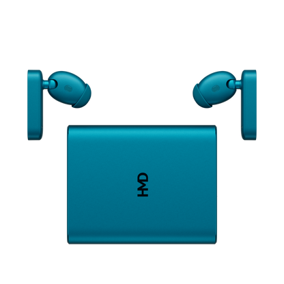 Image of HMD Amped Buds Cyan – premium wireless earbuds featuring advanced noise cancellation, a secure ergonomic design, and rich, immersive sound quality for a reliable audio experience.