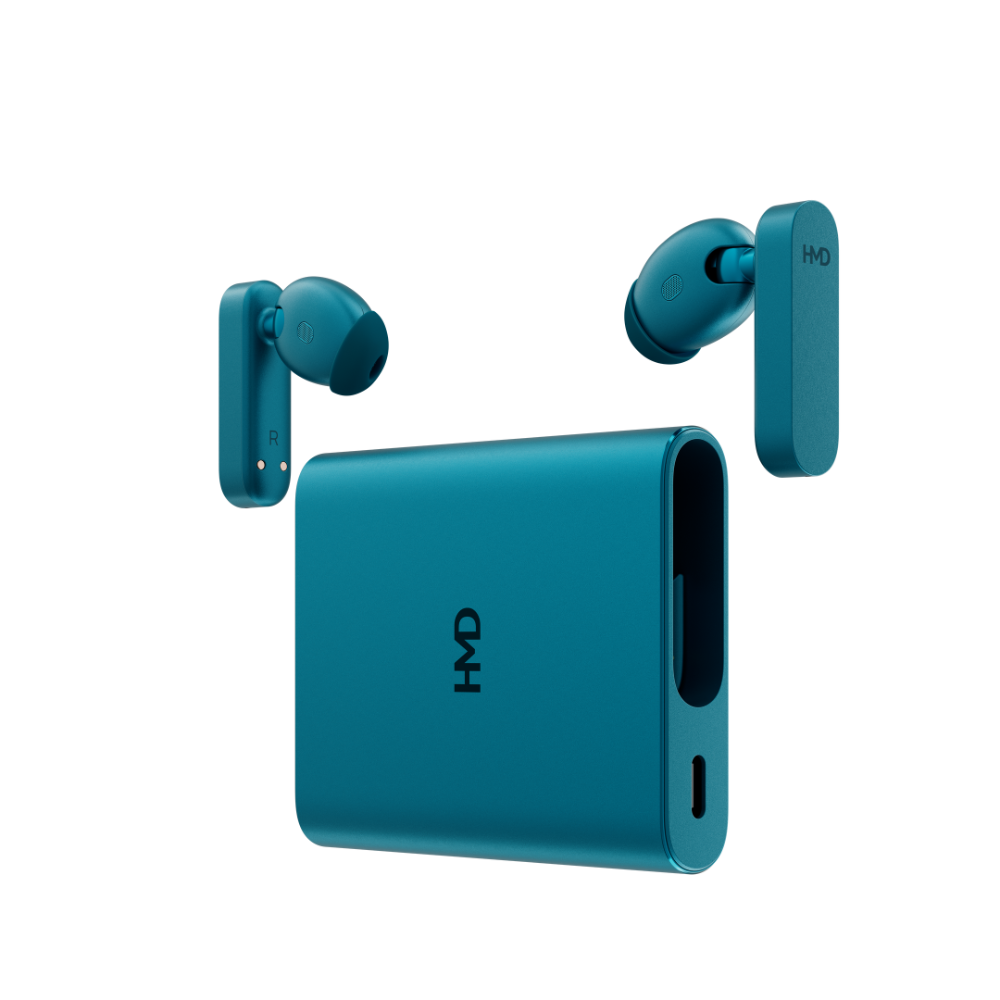 Image of HMD Amped Buds Cyan – premium wireless earbuds featuring advanced noise cancellation, a secure ergonomic design, and rich, immersive sound quality for a reliable audio experience.