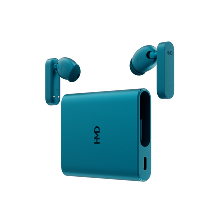 Image of HMD Amped Buds Cyan – premium wireless earbuds featuring advanced noise cancellation, a secure ergonomic design, and rich, immersive sound quality for a reliable audio experience.