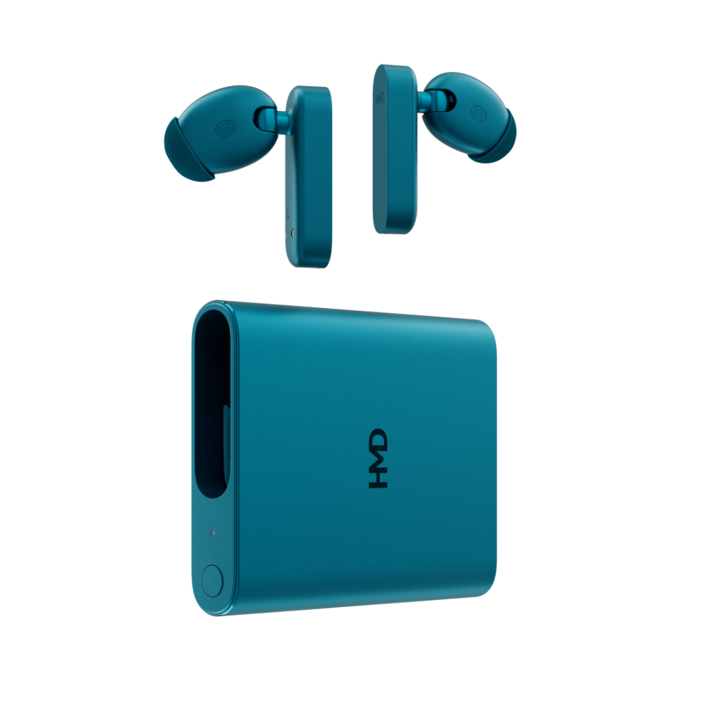 Image of HMD Amped Buds Cyan – premium wireless earbuds featuring advanced noise cancellation, a secure ergonomic design, and rich, immersive sound quality for a reliable audio experience.