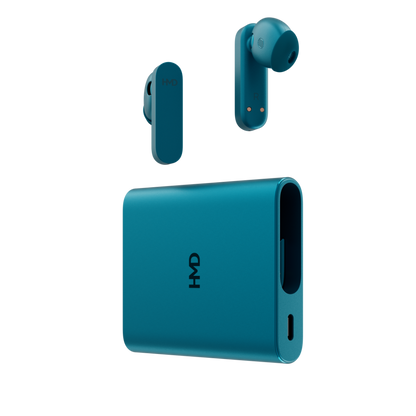Image of HMD Amped Buds Cyan – premium wireless earbuds featuring advanced noise cancellation, a secure ergonomic design, and rich, immersive sound quality for a reliable audio experience.