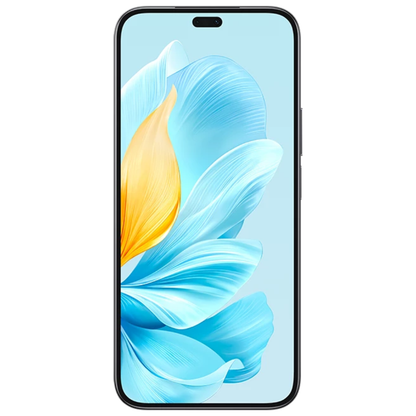 Smartphone with a colorful abstract design on the screen against a white background