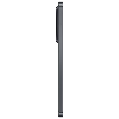 Side view of a smartphone with a black case on a white background