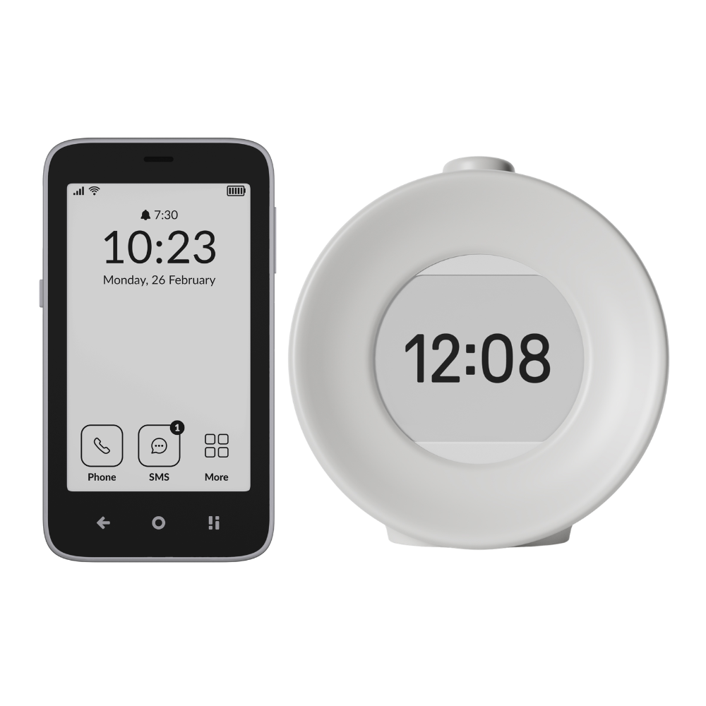 Mudita Kompakt 4G E-Ink Mobile Phone 32GB + Harmony 2 Alarm Clock Pebble Grey Bundle