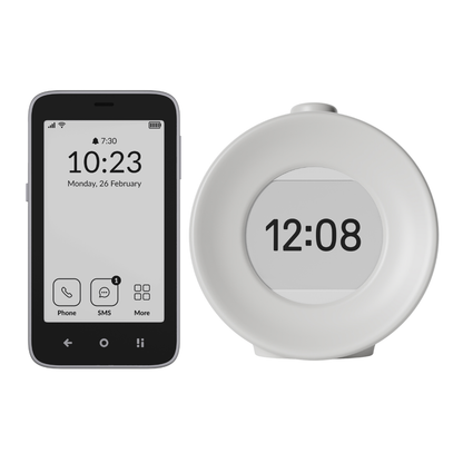 Mudita Kompakt 4G E-Ink Mobile Phone 32GB + Harmony 2 Alarm Clock Pebble Grey Bundle