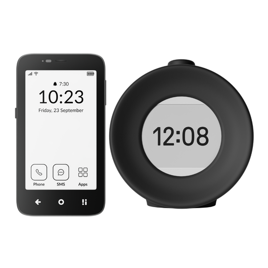 Mudita Kompakt 4G E-Ink Mobile Phone 32GB + Harmony 2 Alarm Clock Charcoal Black Bundle