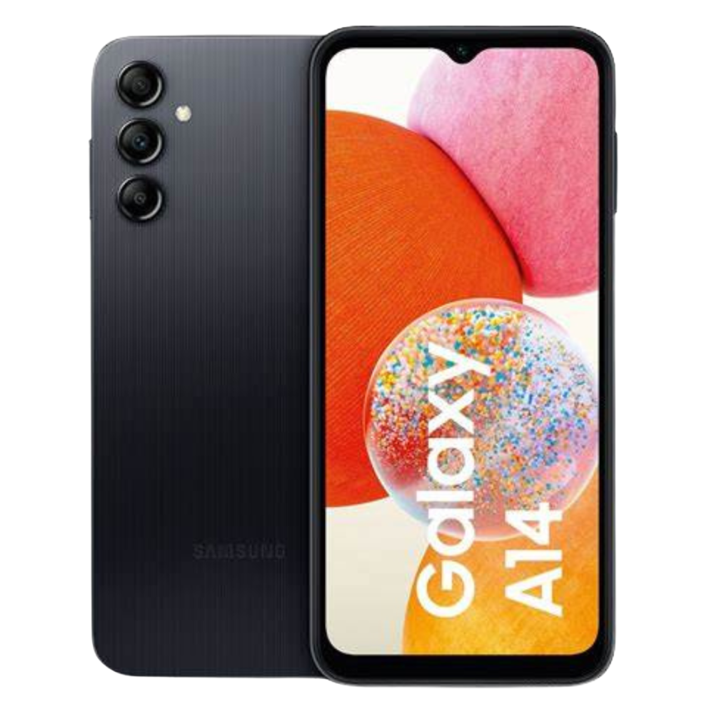 Certified refurbished Samsung Galaxy A14 with 6.6-inch display shown on white background