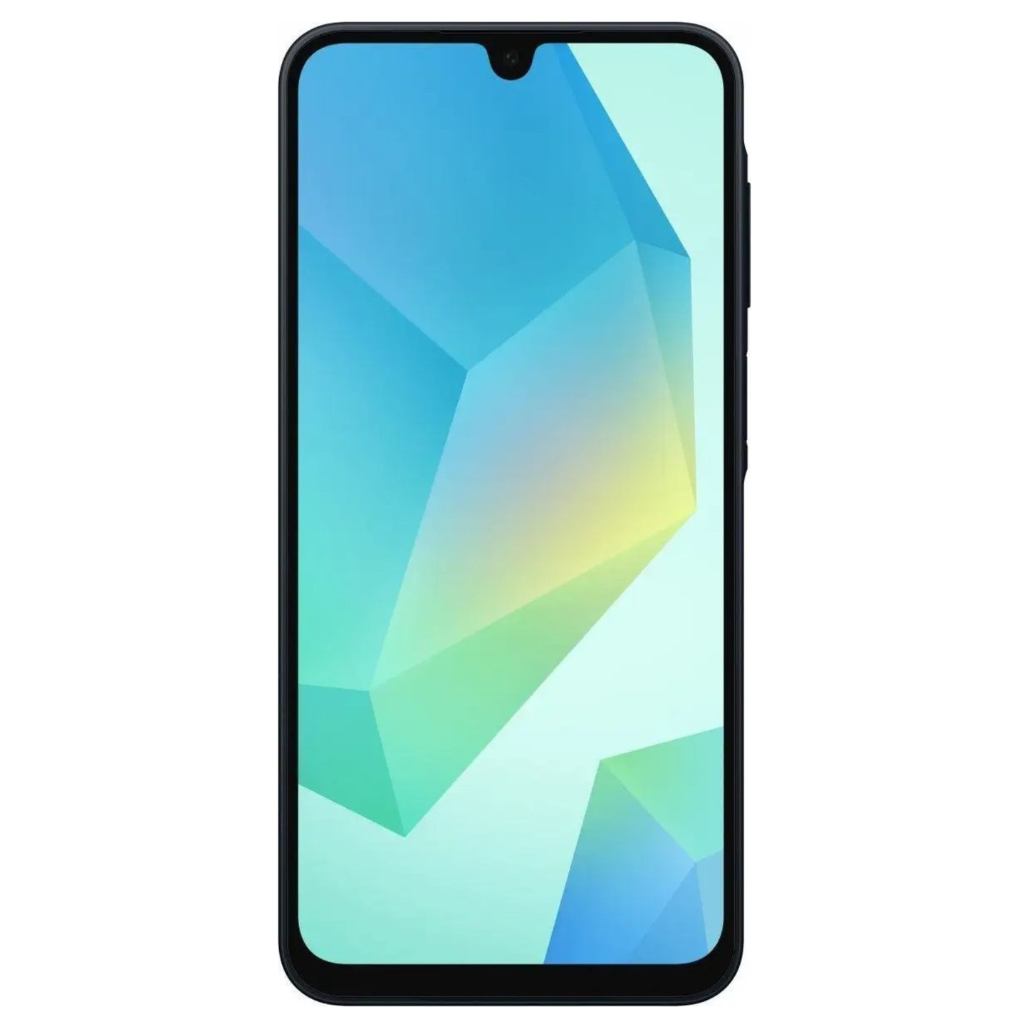 Smartphone with a colorful geometric design on the screen against a white background