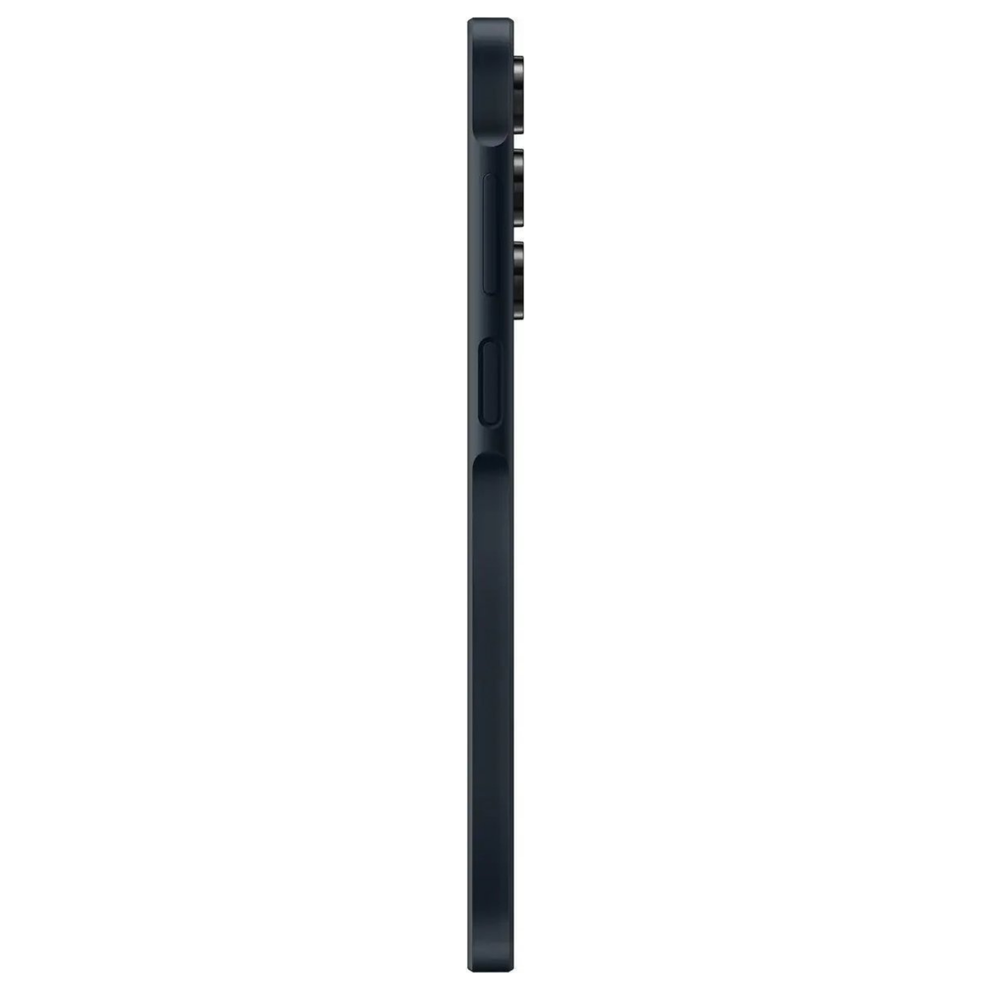 Side view of a black smartphone on a white background