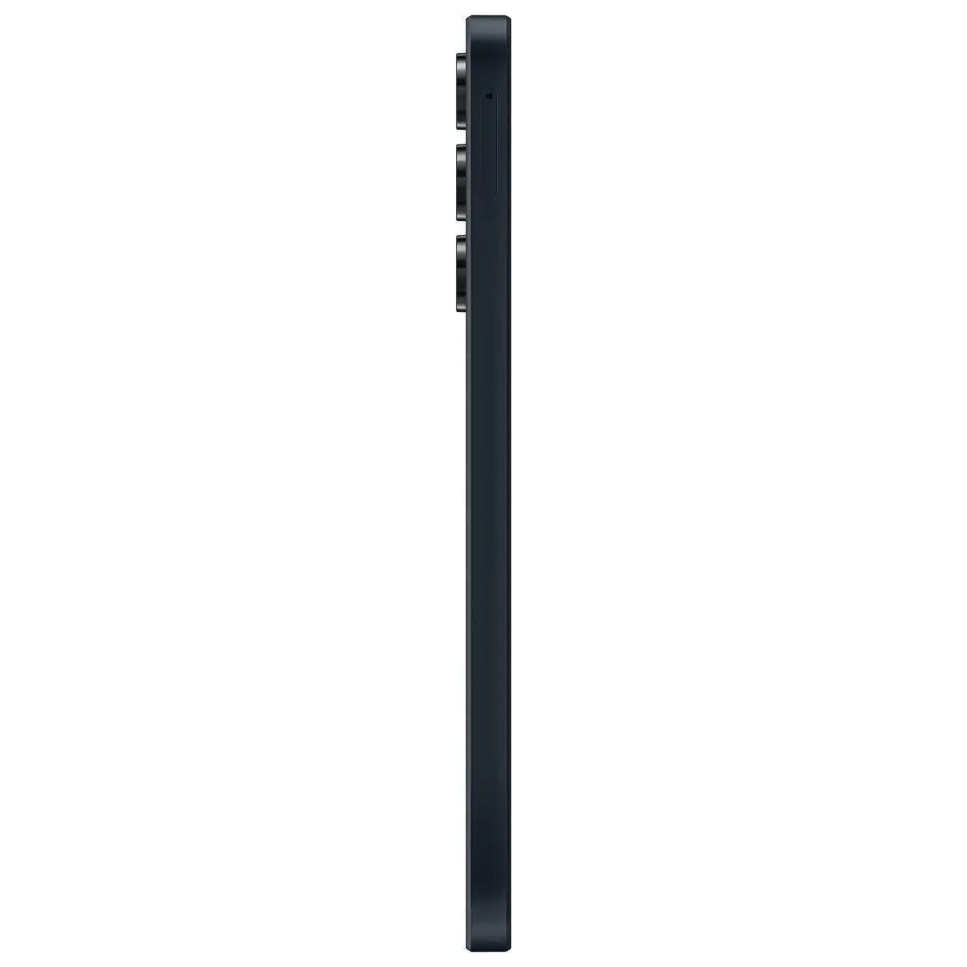 Side view of a black smartphone on a white background