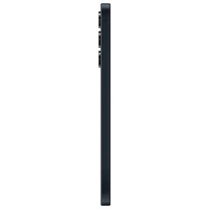 Side view of a black smartphone on a white background