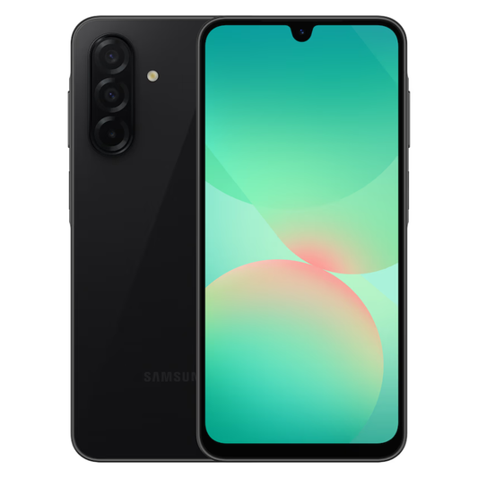 Samsung smartphone showing front and back on a white background