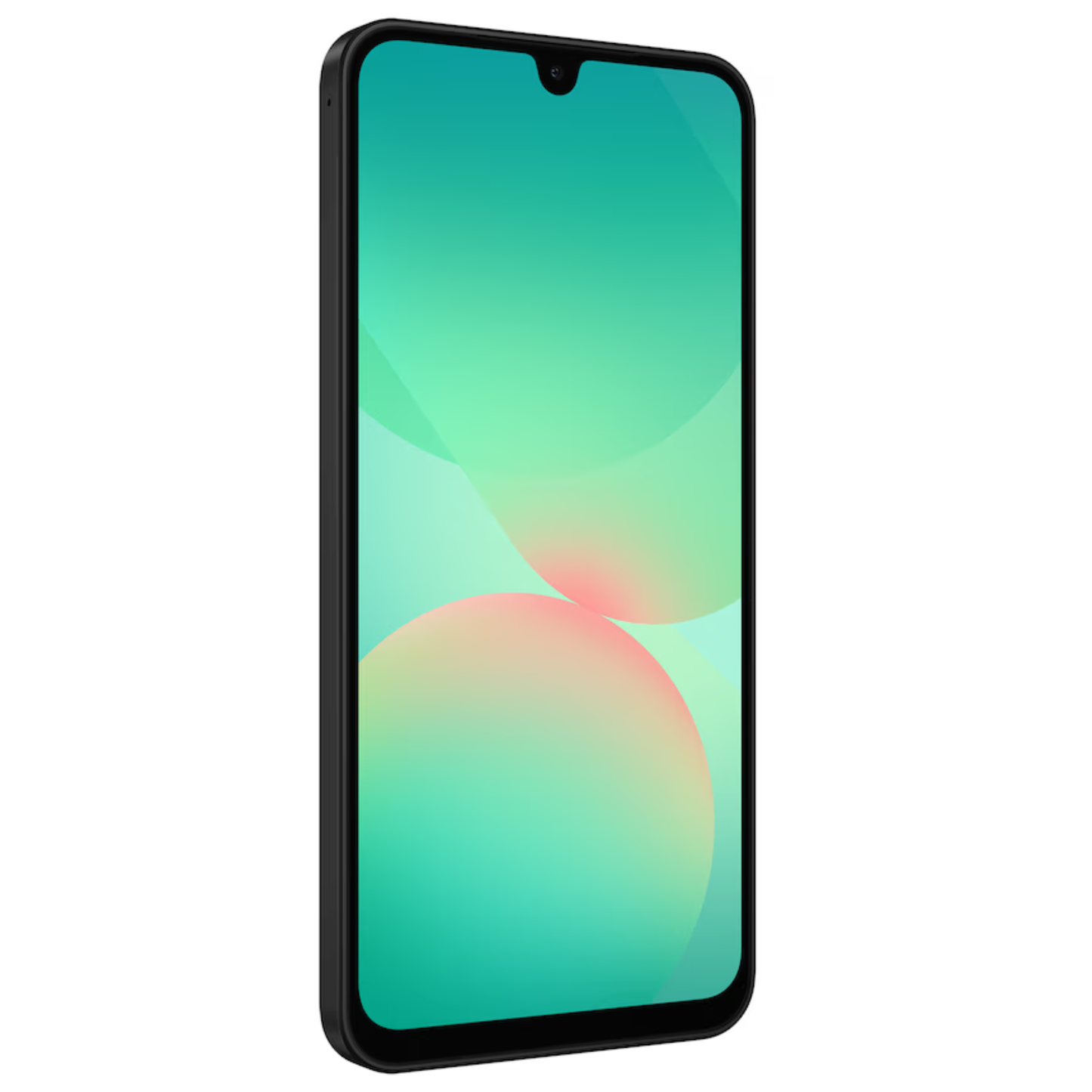 Smartphone with a gradient green and pink display on a white background