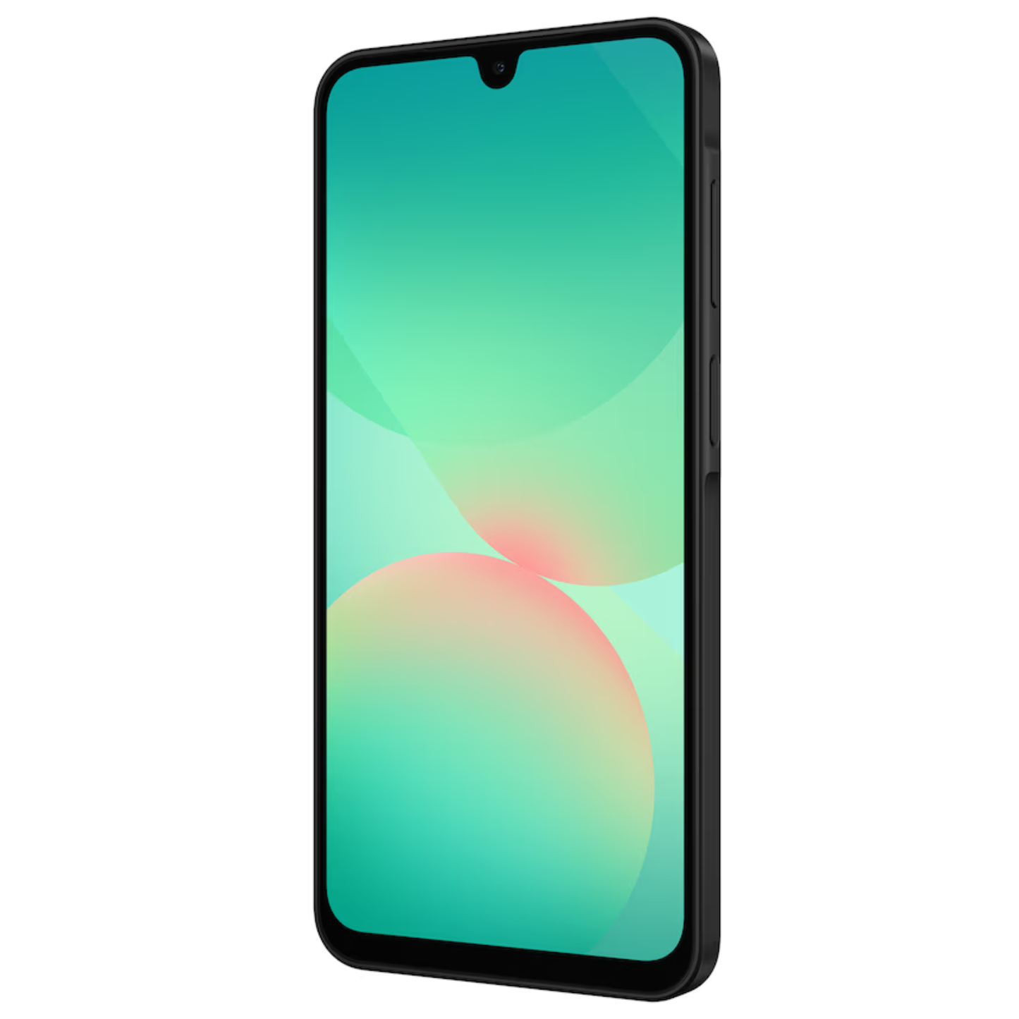 Smartphone with a gradient green and pink display on a white background