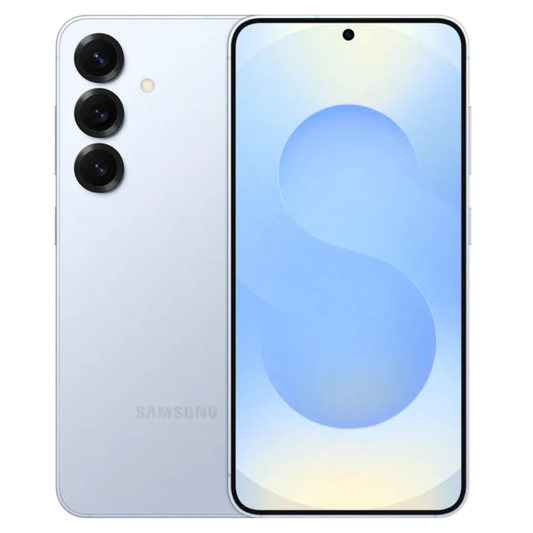 Samsung smartphone showing front and back on a white background