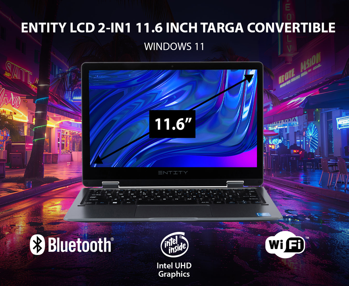 Entity Book 11.6 Targa 2 in 1 Convertible Laptop and Touchscreen Tablet Intel Celeron N4040 128GB Black