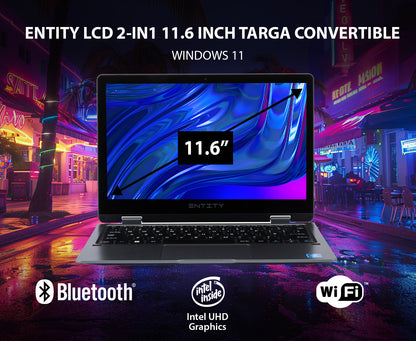 Entity Book 11.6 Targa 2 in 1 Convertible Laptop and Touchscreen Tablet Intel Celeron N4040 128GB Black