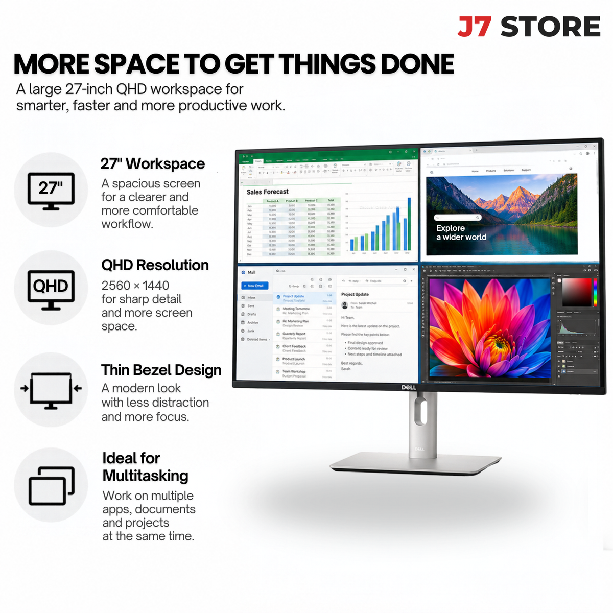 Dell UltraSharp 27 QHD Monitor U2722D Black Silver 