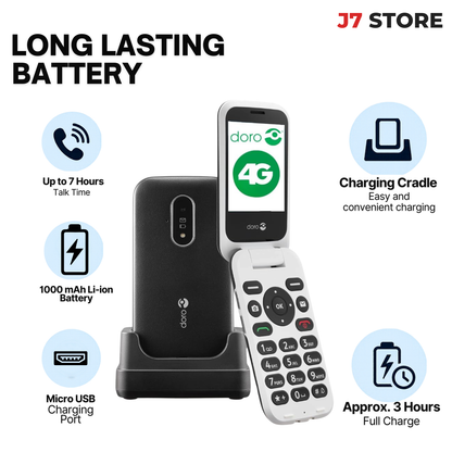 Doro 6820 4g Big Buttons Single Sim Flip Phone Black & White