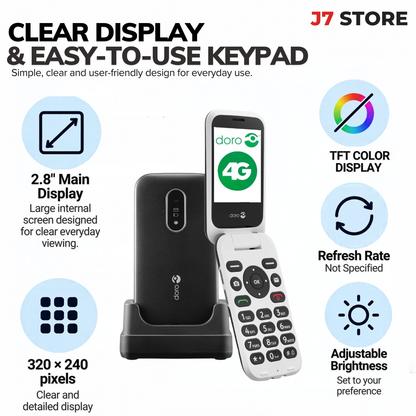 Doro 6820 4g Big Buttons Single Sim Flip Phone Black & White