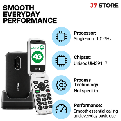 Doro 6820 4g Big Buttons Single Sim Flip Phone Black & White