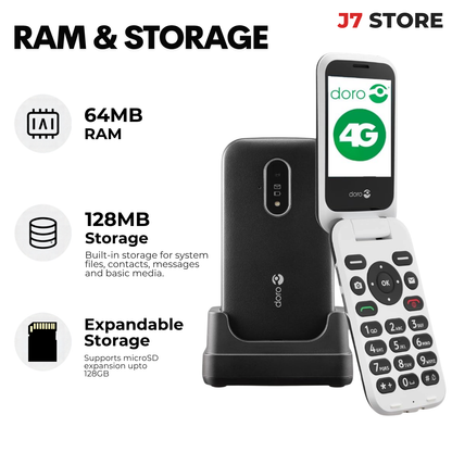 Doro 6820 4g Big Buttons Single Sim Flip Phone Black & White