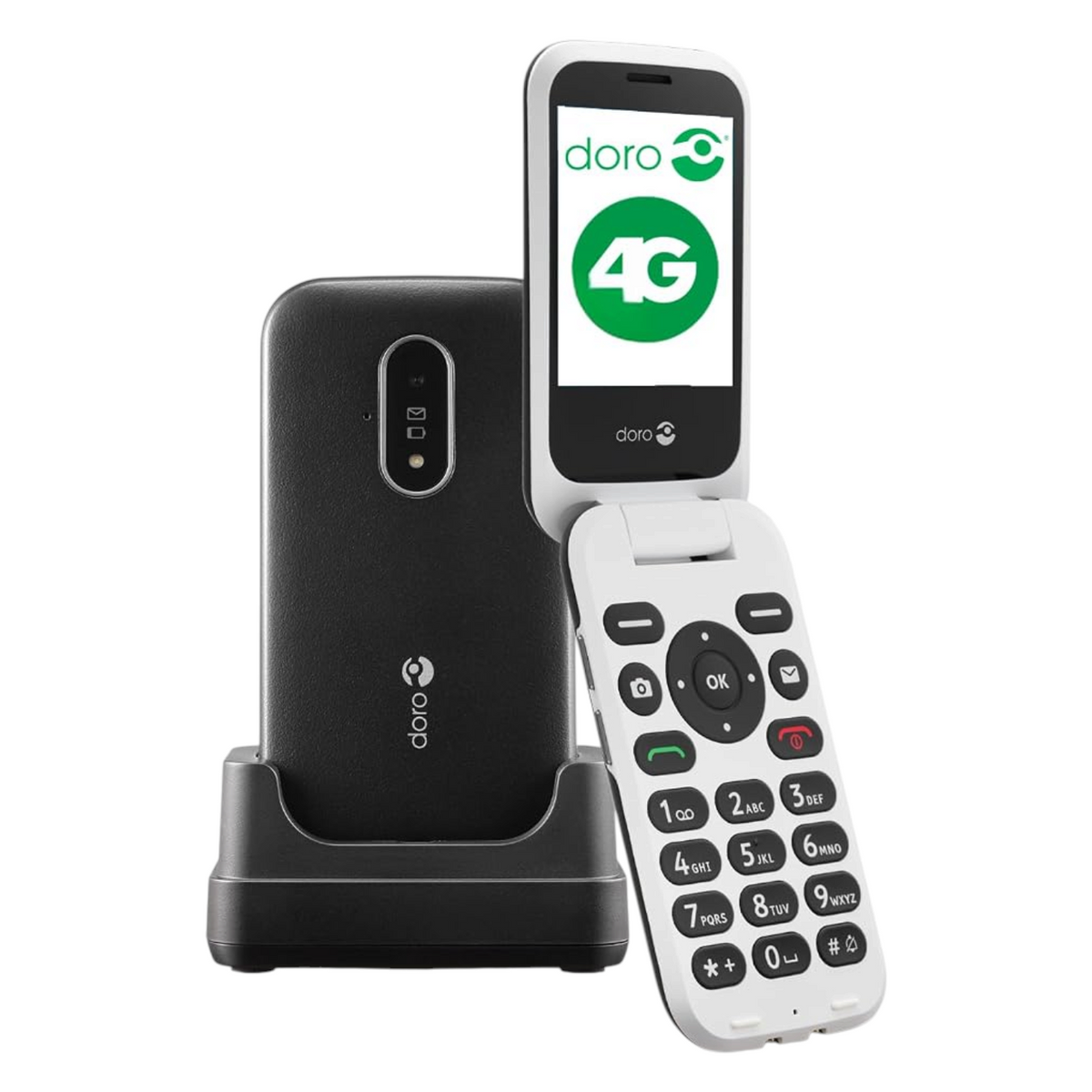 Doro 6820 4g Big Buttons Single Sim Flip Phone Black & White