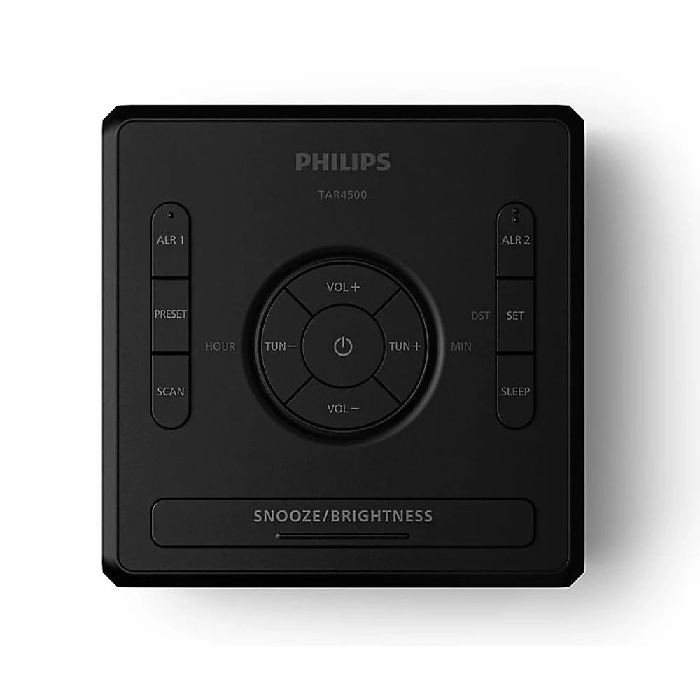 Philips TAR4500 Black Dual Alarm FM Clock Radio USB-C Charging Port